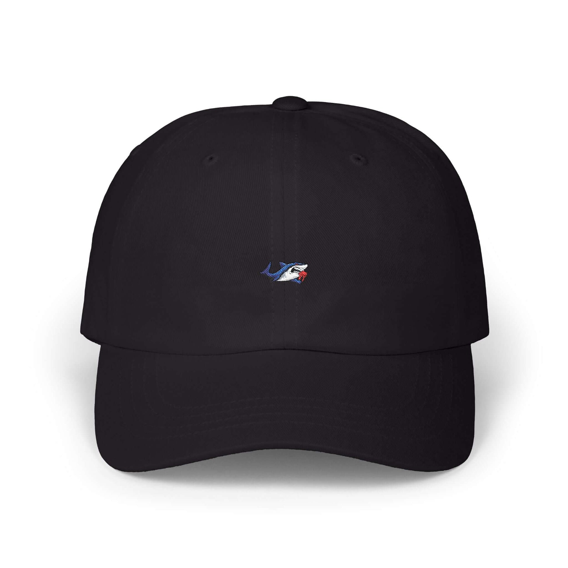 Classic black cap with TeamSharkcage logo, perfect for casual summer wear and everyday fashion.