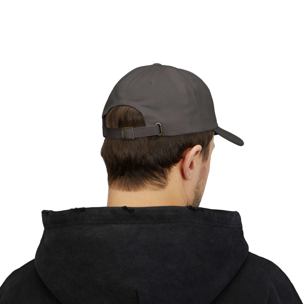 Back view of the navy blue TeamSharkcage Classic Cap showing adjustable strap and reinforced stitching for durability.