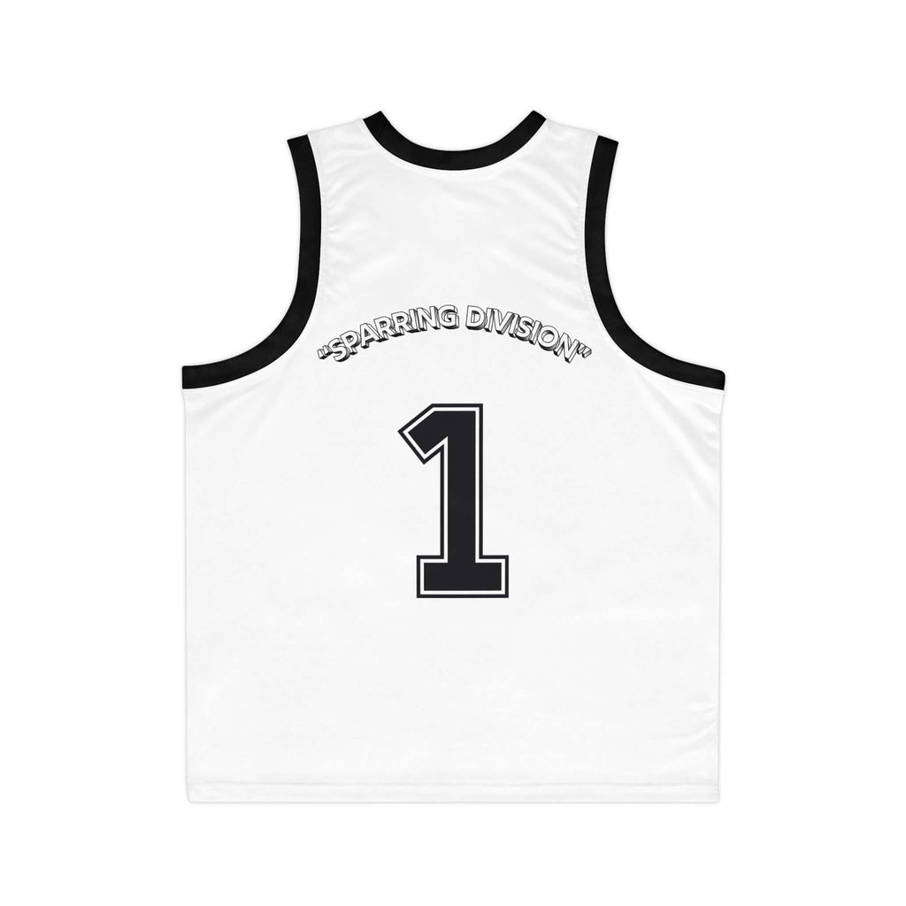 Back view of male model wearing the black Team Sharkcage basketball tank top showcasing colored logo detail.